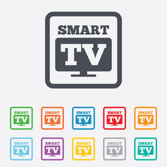 Fototapeta premium Widescreen Smart TV sign icon. Television set.