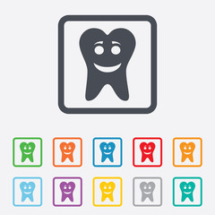 Tooth happy face sign icon. Healthy tooth