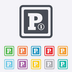 Paid parking sign icon. Car parking symbol.