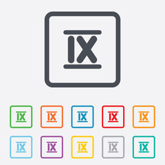 Roman numeral nine icon. Roman number nine sign.