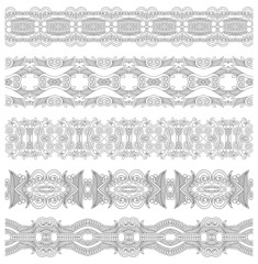 Fototapeta premium collection of seamless ornamental floral stripes, black and whit