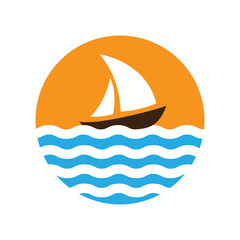 Sailing boat on the water, vector logo