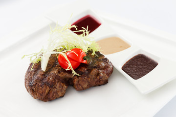 steak with sauces