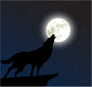 Wolf howling to the moon vector
