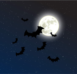 Bats flying over the starry night and full moon vector