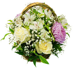 Basket of chrysanthemums and roses