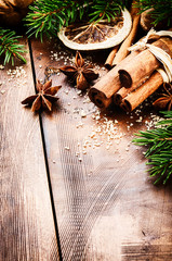 Christmas setting with seasonal spices