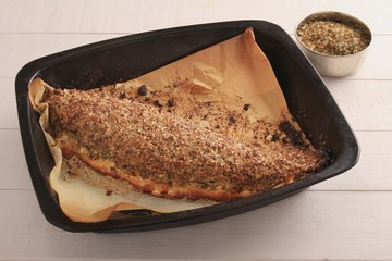 flavoured salt baked sea bass