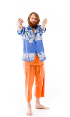 negative model showing thumbs down