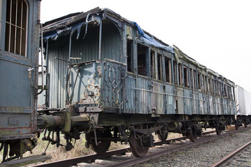 Fototapeta na wymiar Abandoned train on railway