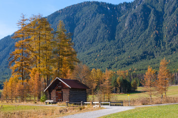 Mountain Landscape with Old Wooden Hut