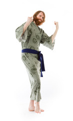 model isolated on plain background victory confident