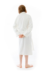 model isolated on plain background back looking behind