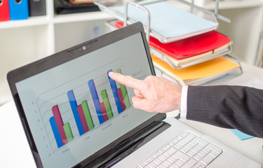 Businessman pointing his finger on a graph