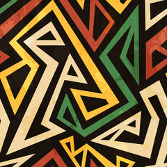 african geometric seamless pattern with grunge effect - obrazy, fototapety, plakaty
