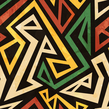 african geometric seamless pattern with grunge effect