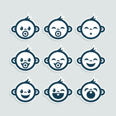 Set of cute blue baby boy icons