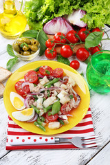 Fresh breakfast consisting of vegetable salad served