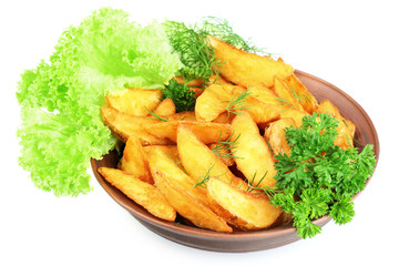 Homemade fried potato in bowl isolated on white