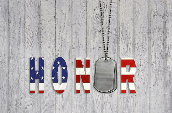 flag honor with military dog tags