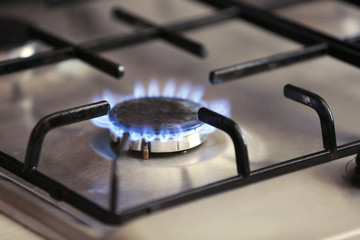 Gas burner with flame on gas cooker
