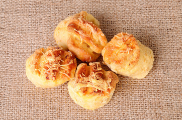 Homemade scones on sackcloth background