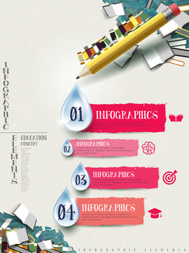 pencil and books infographic elements design