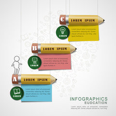 education infographic design with pencils and note papers