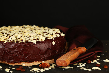 Tasty chocolate cake with almond,