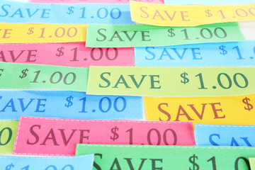 Set of cut coupons for shopping to save money