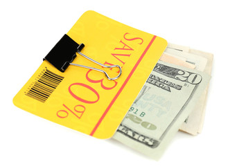 Set of cut coupons for shopping to save money, isolated on