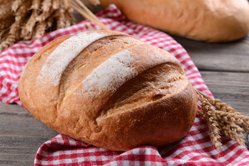 Fresh bread on table close-up