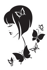 Black and white illustration of elegant woman. - 72292036
