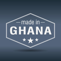 made in Ghana hexagonal white vintage label