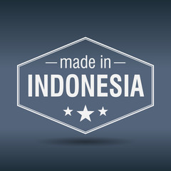 made in Indonesia hexagonal white vintage label
