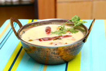 Indian, Rajasthani, Gujarati Curd Curry in a copper bowl