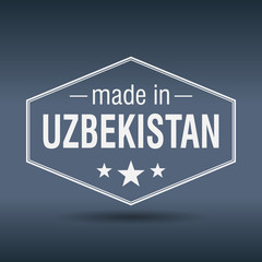made in Uzbekistan hexagonal white vintage label