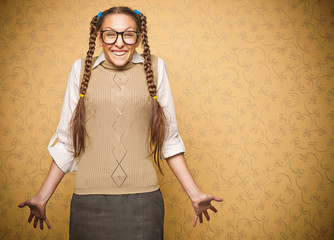 Portrait of young female nerd
