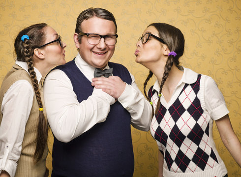Two female nerds in love in male nerd