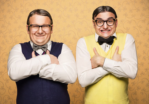 Portrait of two male nerds