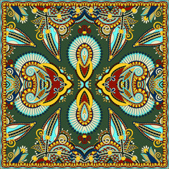 Traditional ornamental floral paisley bandanna. Square ornament