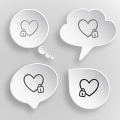 Closed heart. White flat vector buttons on gray background.