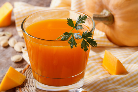 Pumpkin Juice With Pulp Macro On The Table