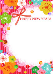 ガーリー年賀状　梅　レース　スパンコール