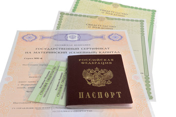 Passport with maternal, birth and insurance pension certificates