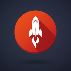 Long shadow round icon with a rocket