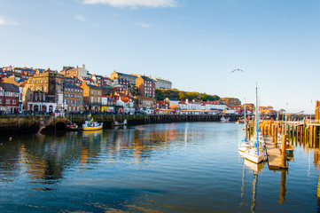 Fototapeta premium Scenic view of Whitby city in autumn sunny day