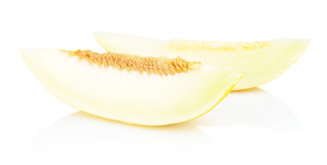 Studio shot slice Canary melon isolated white