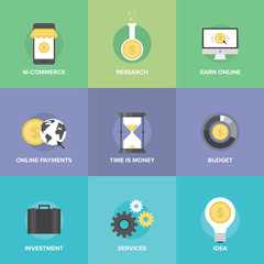 Online commerce flat icons set