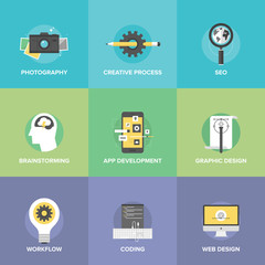 Creative web development flat icons set